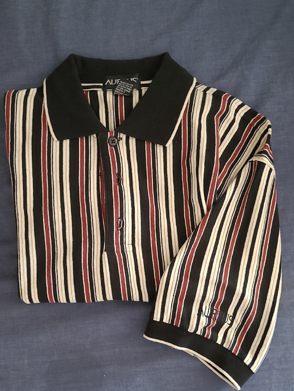 Striped Polo Shirt in Black, Cream & Maroon